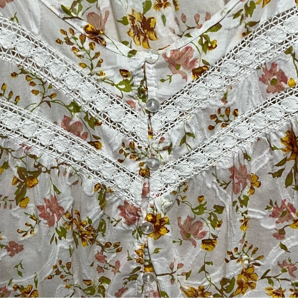 Floral Peasant Blouse - Cream with Mustard Print - Picture 7 of 10